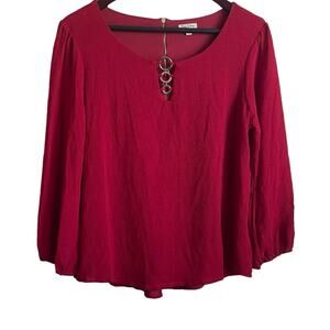 Lily‎ White Women Top XL Red Exposed Zipper Stretch Textured Workwear Effortless